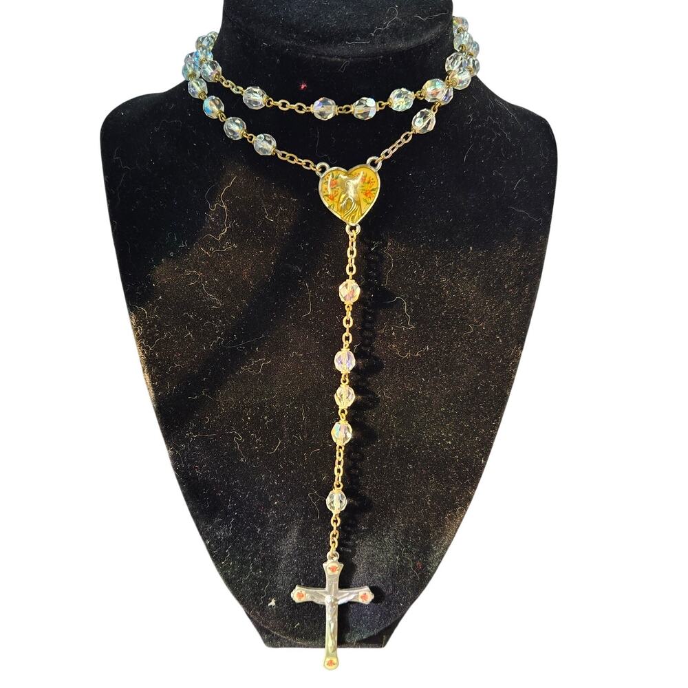 Elegant Gold and Crystal Rosary Necklace